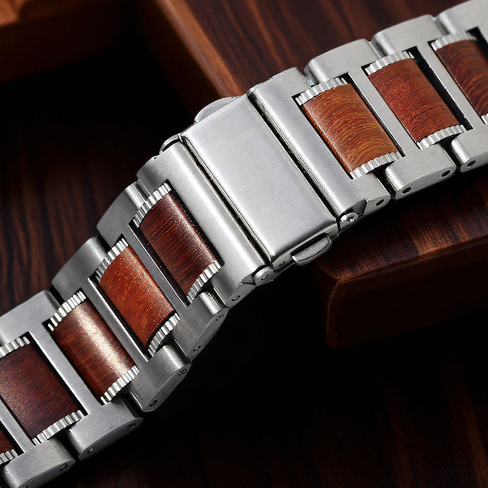Natural Red Sandalwood & Metal Watch Band For Samsung Galaxy Watch