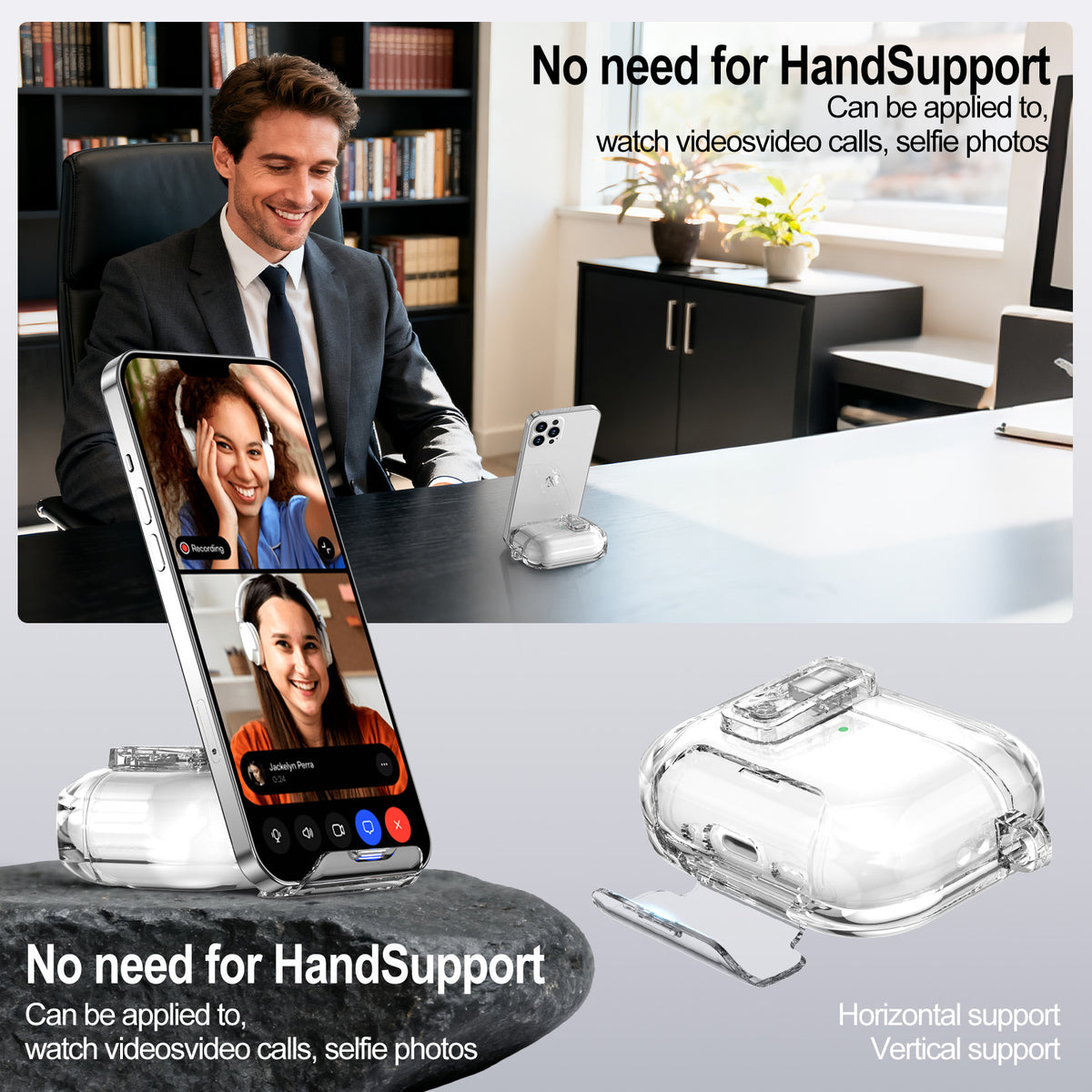 Auto-Pop Kickstand Clear Case for AirPods Pro 2 / Pro 3 / 4 / 5