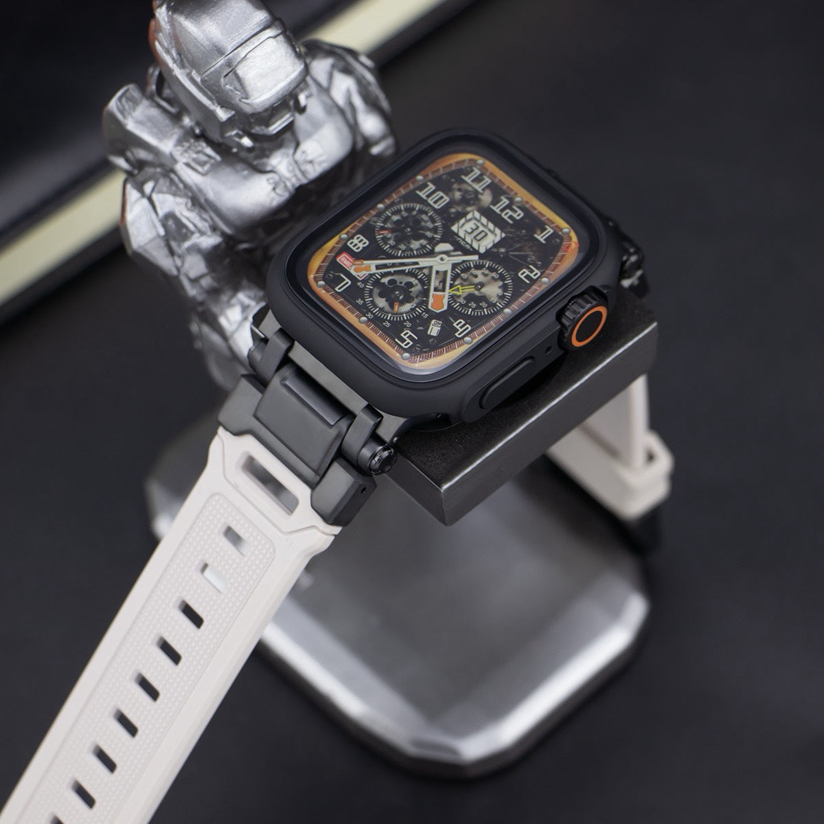 Explorer Tactical Fluoro Rubber Strape+Metal Ultra Case For Apple Watch 9 8 7 6 5 4 SE