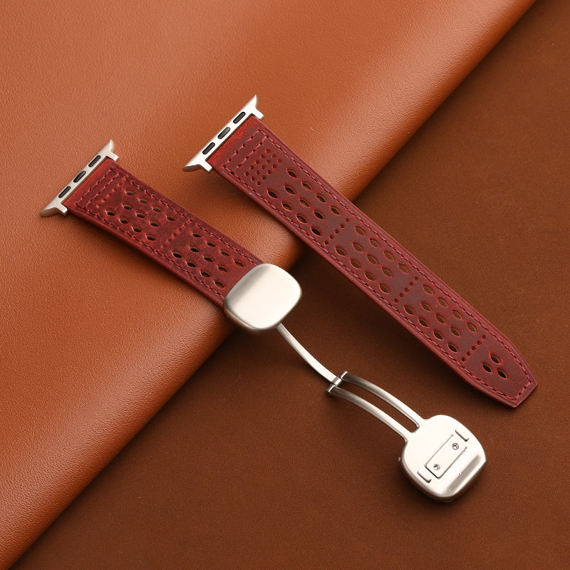 Upgraded Magnetic Buckle Leather Strap For Apple Watch