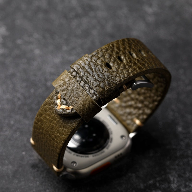 ArmyGreen Pebbled Leather Strap For Apple Watch