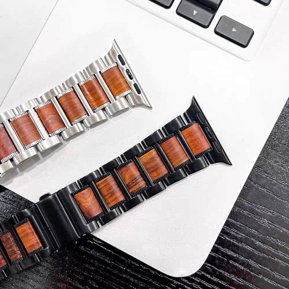 Natural Red Sandalwood & Metal For Apple Watch