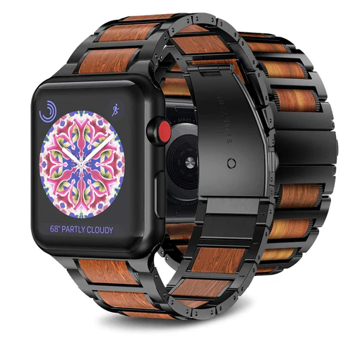 Natural Red Sandalwood & Metal For Apple Watch