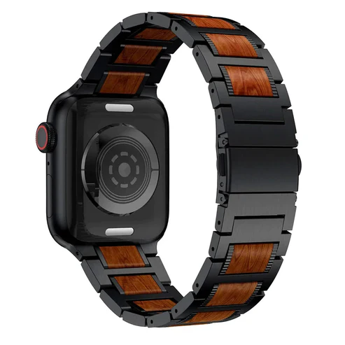 Natural Red Sandalwood & Metal For Apple Watch
