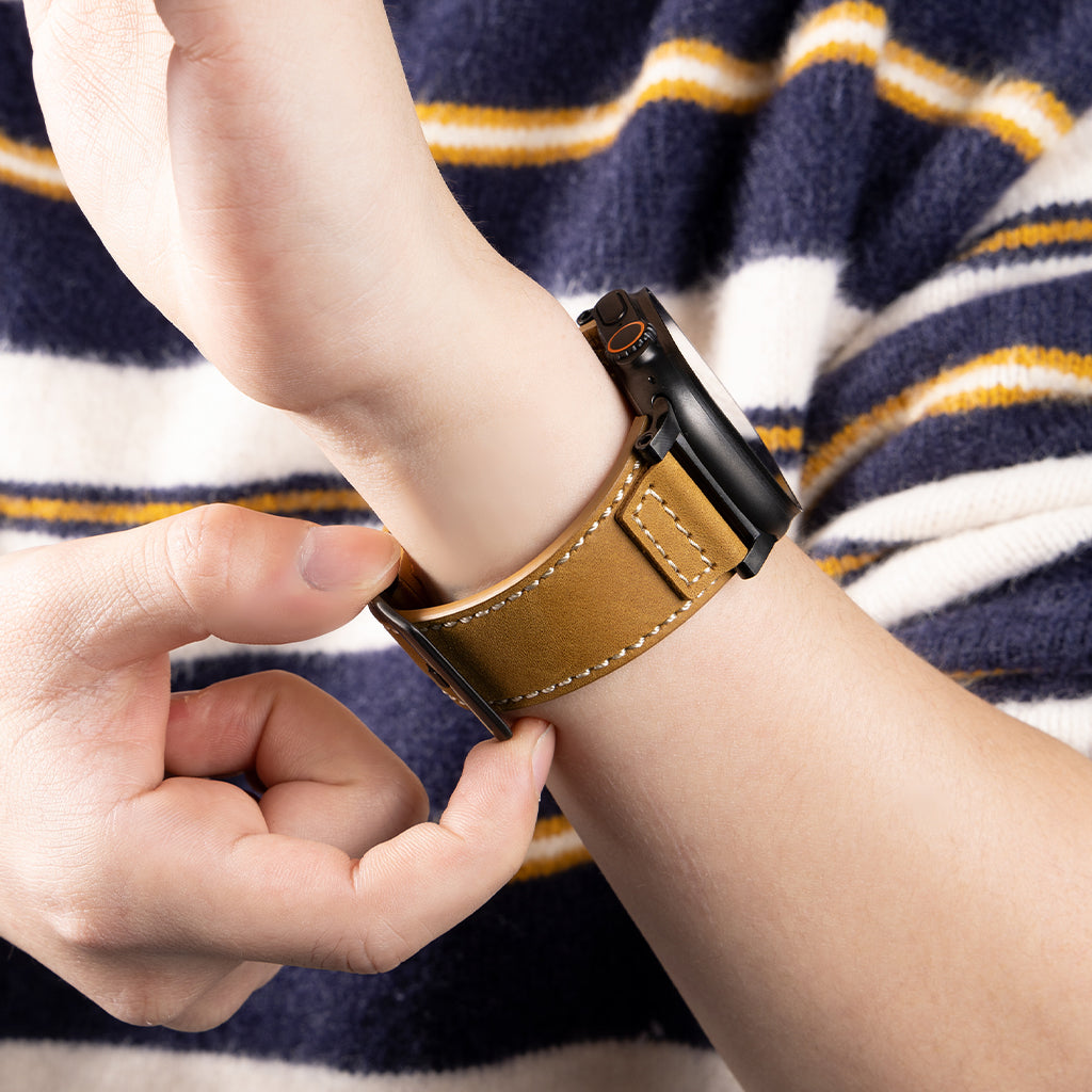 Premium Distressed Leather Tactical Watch Band For Apple Watch