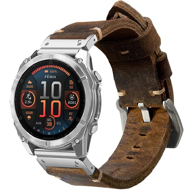 Vintage Leather Strap For Garmin Fenix 8 7X 6X Pro