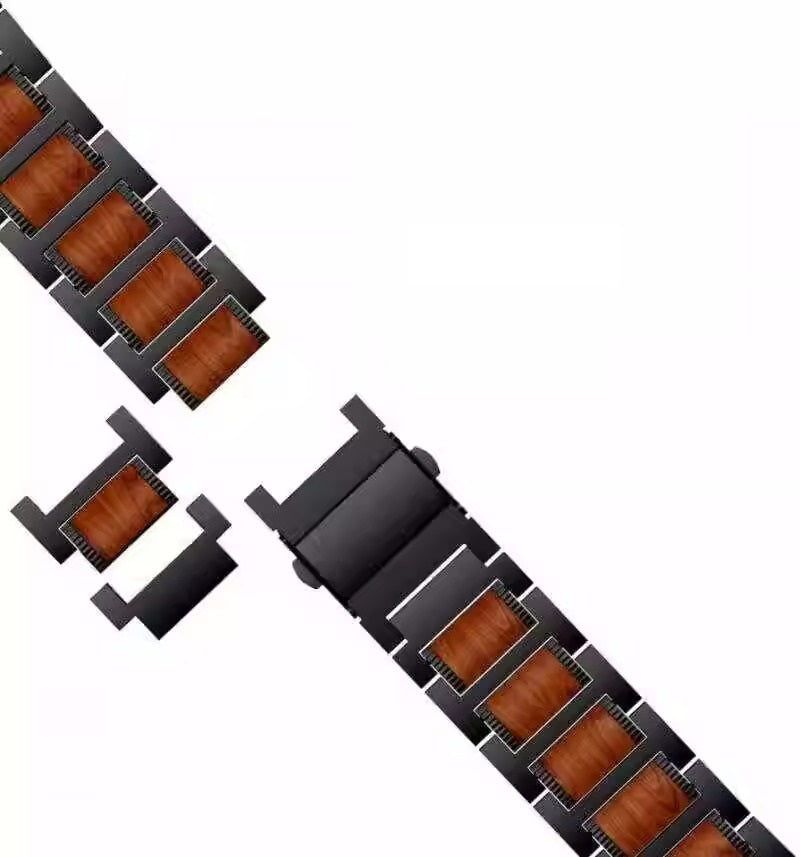 Natural Red Sandalwood & Metal Watch Band For Samsung Galaxy Watch