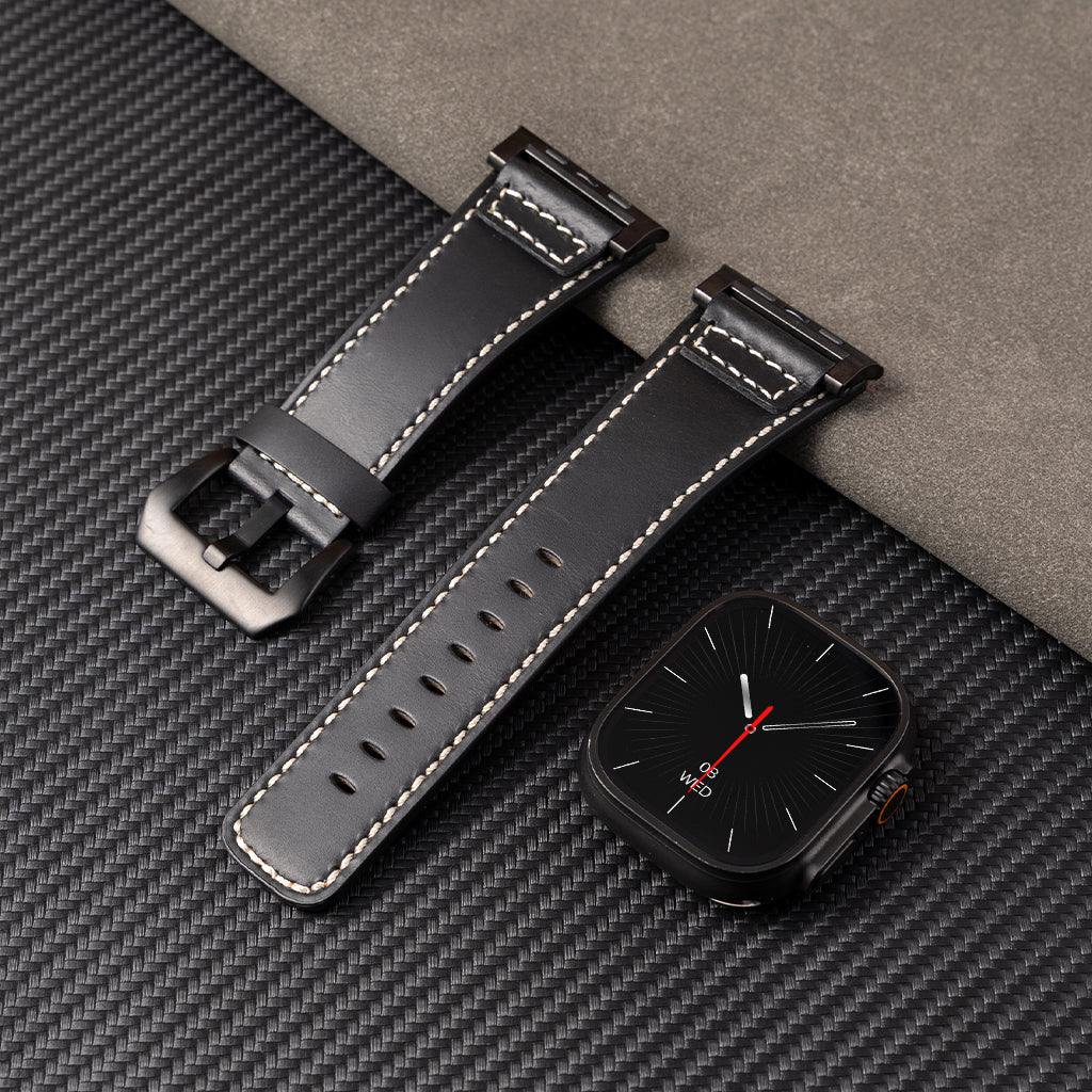 Premium Distressed Leather Tactical Watch Band For Apple Watch