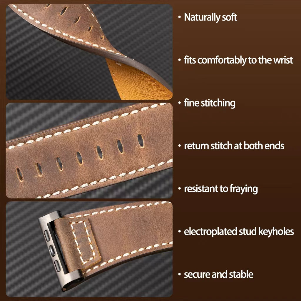 Premium Distressed Leather Tactical Watch Band For Apple Watch