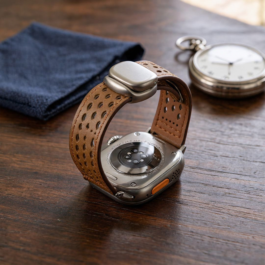 Upgraded Magnetic Buckle Leather Strap For Apple Watch