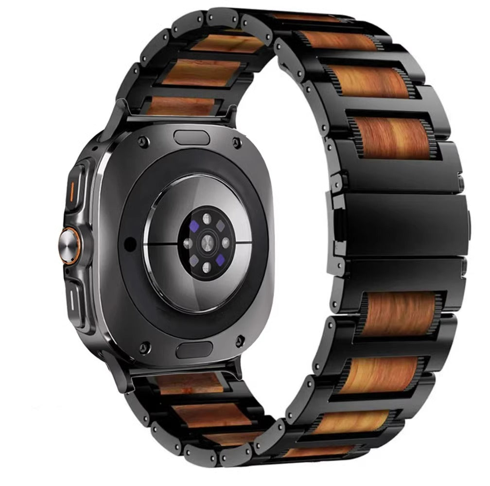 Natural Red Sandalwood & Metal Watch Band For Samsung Galaxy Watch