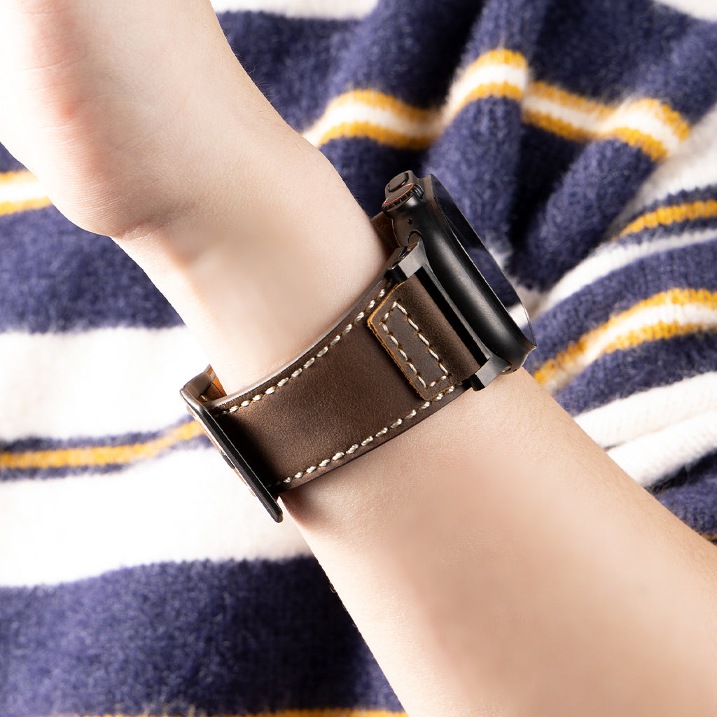 Premium Distressed Leather Tactical Watch Band For Apple Watch