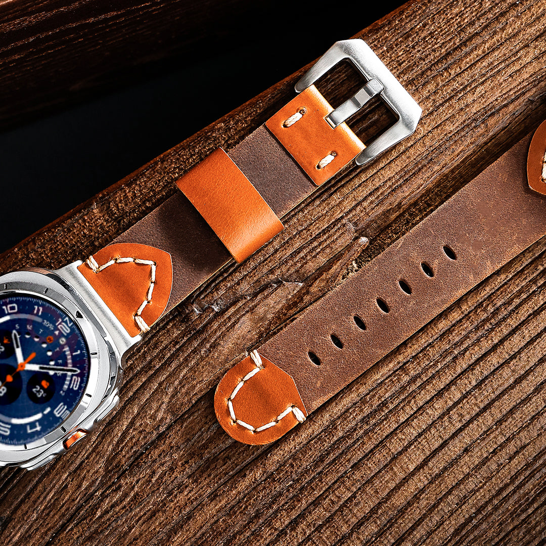 Retro Hand‑Stitched Cowhide Leather Strap For Samsung Galaxy Watch Ultra
