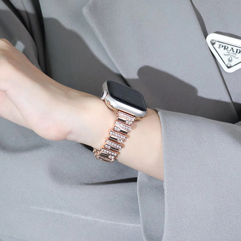 Personalized Diamond-Encrusted Leather Strap For Apple Watch