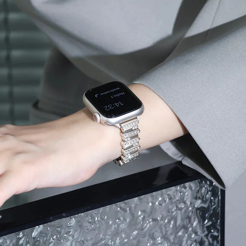Personalized Diamond-Encrusted Leather Strap For Apple Watch