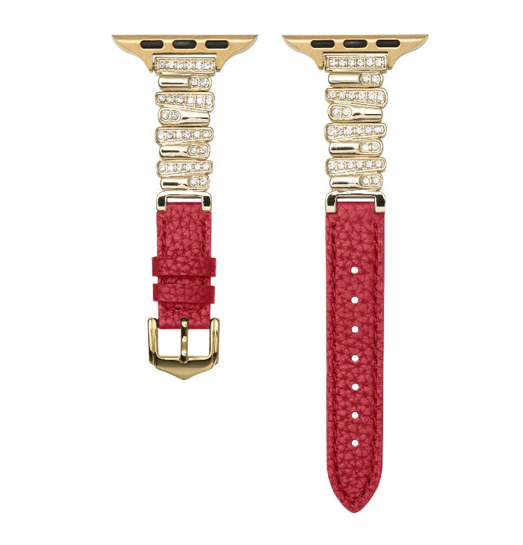 Personalized Diamond-Encrusted Leather Strap For Apple Watch
