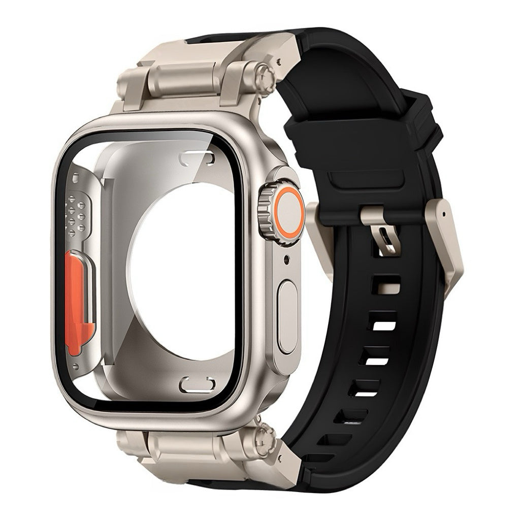 Explorer Tactical Fluoro Rubber Strape+Metal Ultra Case For Apple Watch 9 8 7 6 5 4 SE
