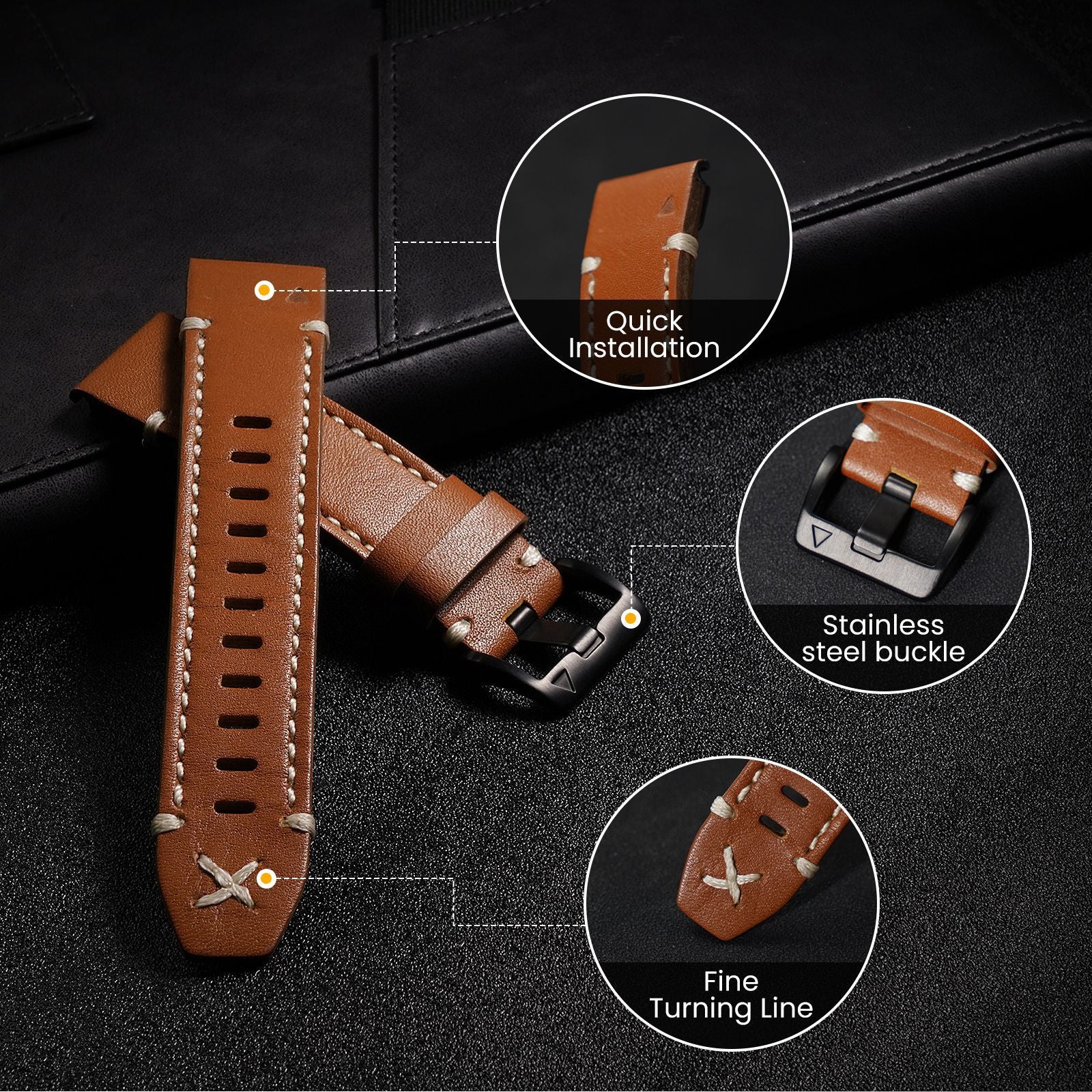 Genuine Leather Watch Band for Garmin Fenix 8 7 7X 6 6X
