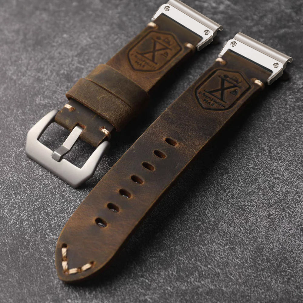 Vintage Leather Strap For Garmin Fenix 8 7X 6X Pro
