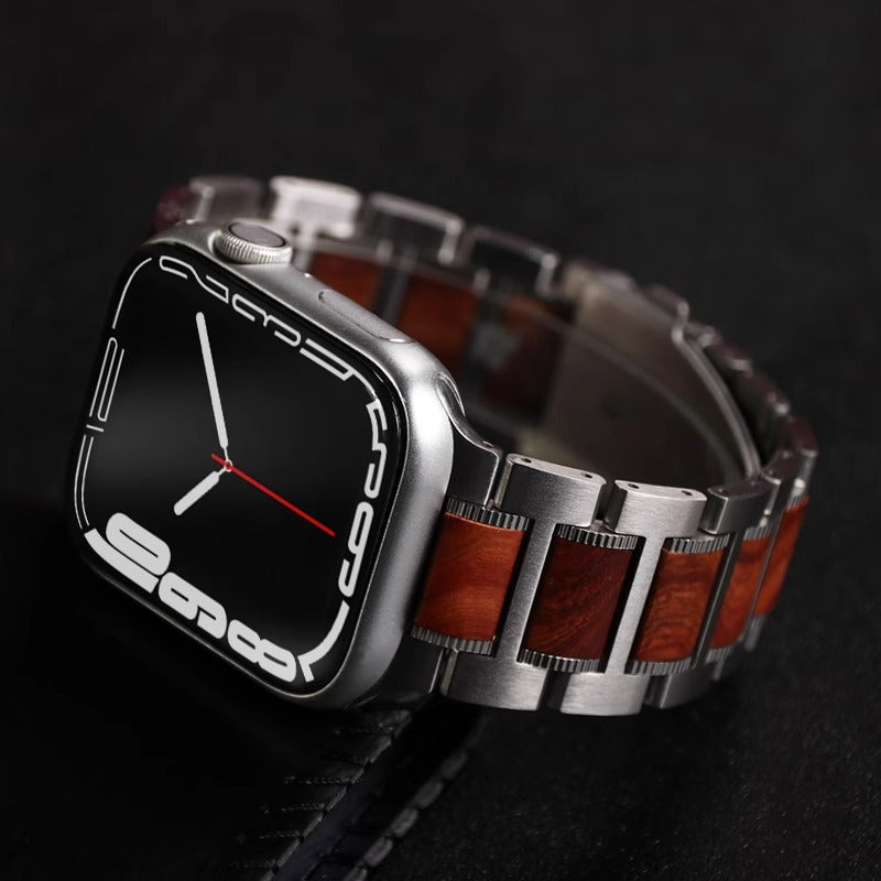 Natural Red Sandalwood & Metal For Apple Watch