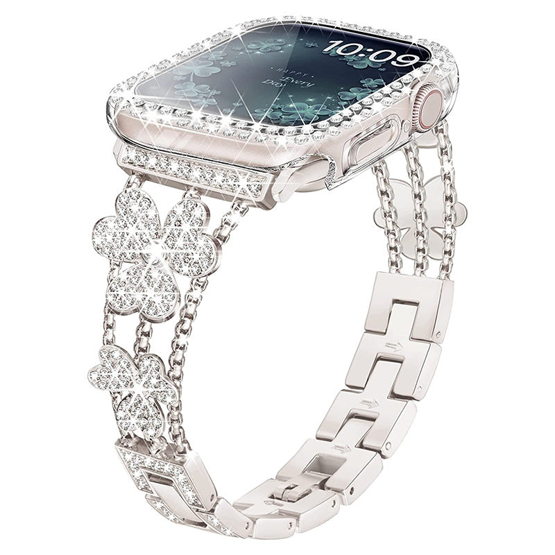 Flower Sparkling Diamond Link Bracelet for Apple Watch