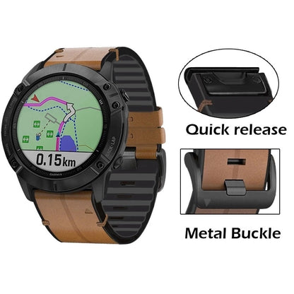 Silicone Leather Watch Strap For Garmin Fenix 8 7X 7 5X 5 6