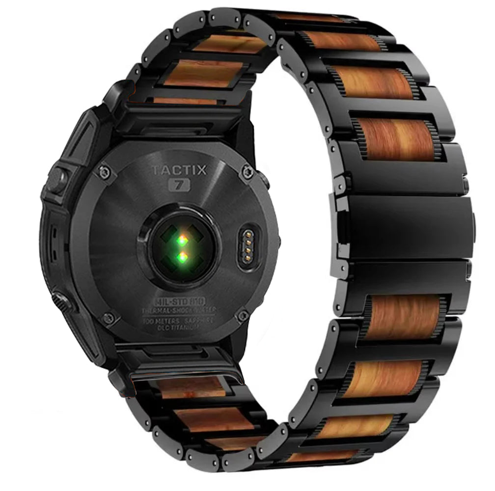 Natural Red Sandalwood & Metal Watch Band For Garmin
