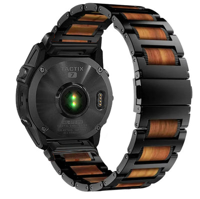 Natural Red Sandalwood & Metal Watch Band For Garmin