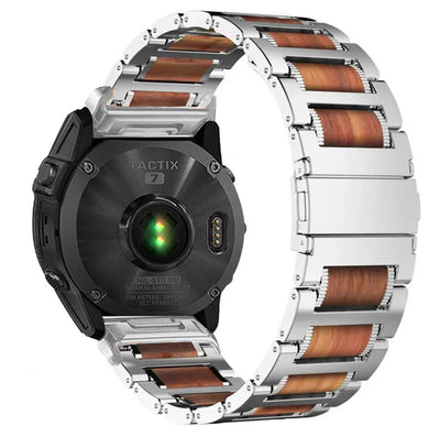 Natural Red Sandalwood & Metal Watch Band For Garmin