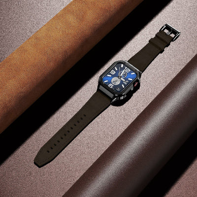 Metal Case Genuine Leather Strap For Apple Watch