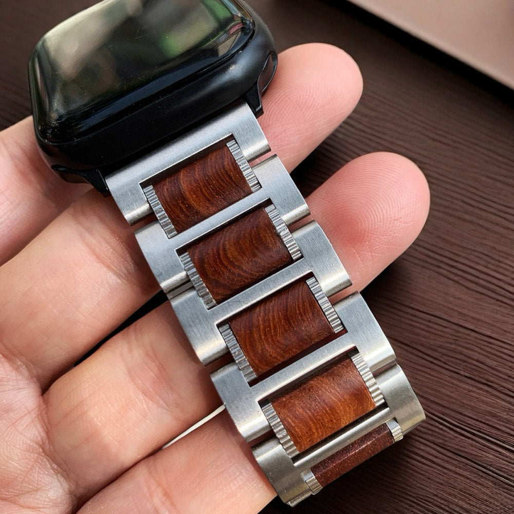 Natural Red Sandalwood & Metal For Apple Watch