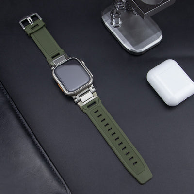 Explorer Tactical Fluoro Rubber Strape+Metal Ultra Case For Apple Watch 9 8 7 6 5 4 SE