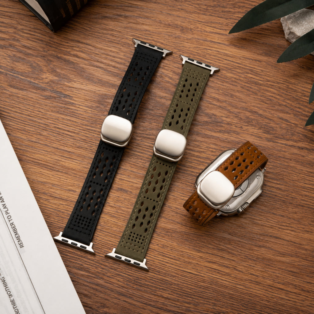 Upgraded Magnetic Buckle Leather Strap For Apple Watch