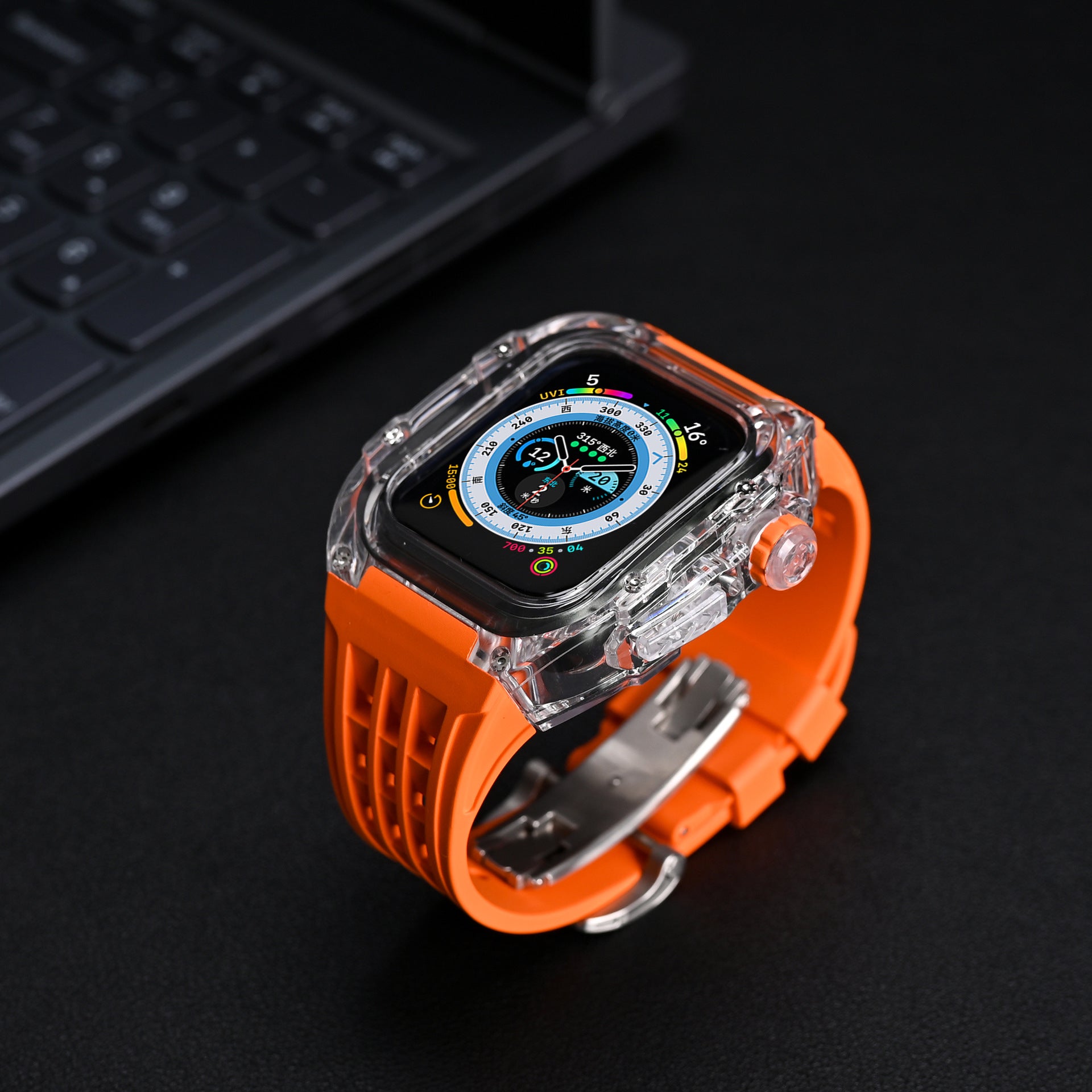 RM V30 Glacier Series Fluororubber Transparent Case Rubber Band Mod Kit For Apple Watch