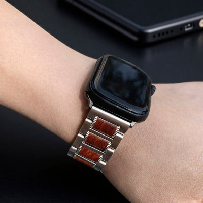 Natural Red Sandalwood & Metal For Apple Watch