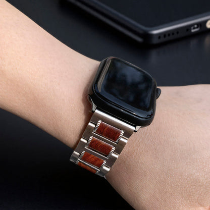 Natural Red Sandalwood & Metal For Apple Watch