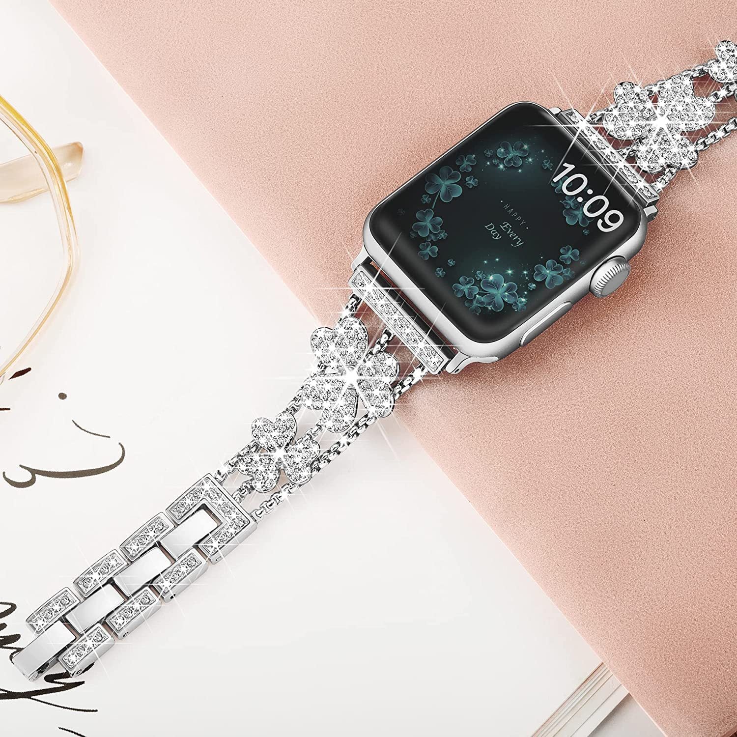 Flower Sparkling Diamond Link Bracelet for Apple Watch