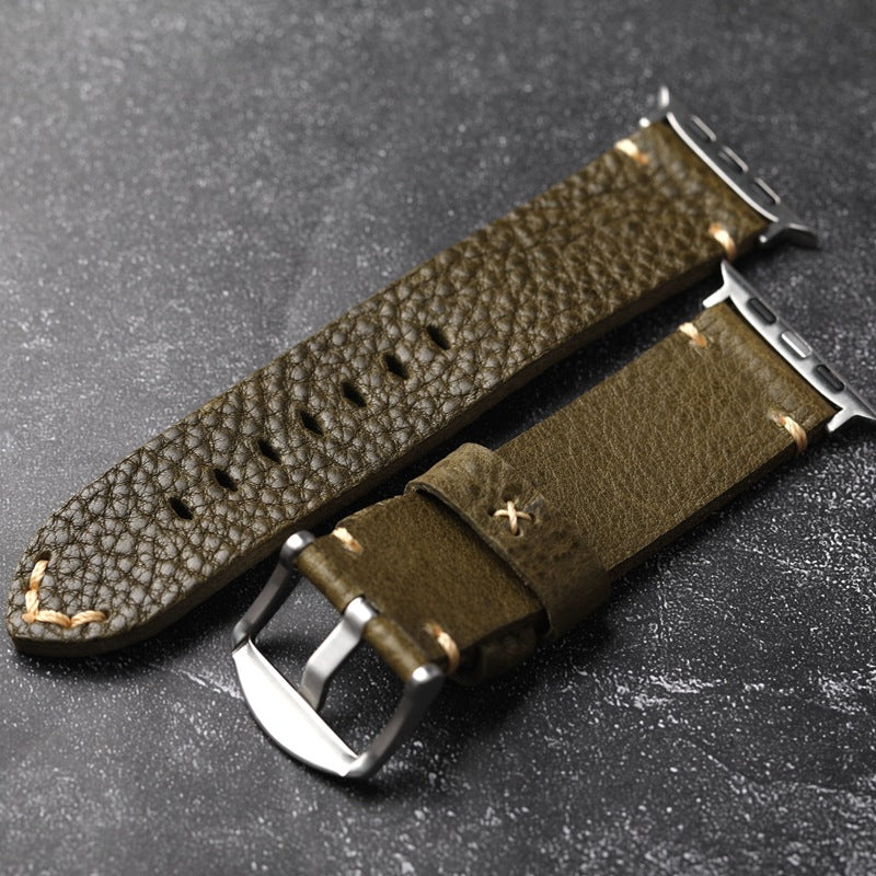 ArmyGreen Pebbled Leather Strap For  Apple Watch