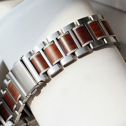 Natural Red Sandalwood & Metal Watch Band For Samsung Galaxy Watch