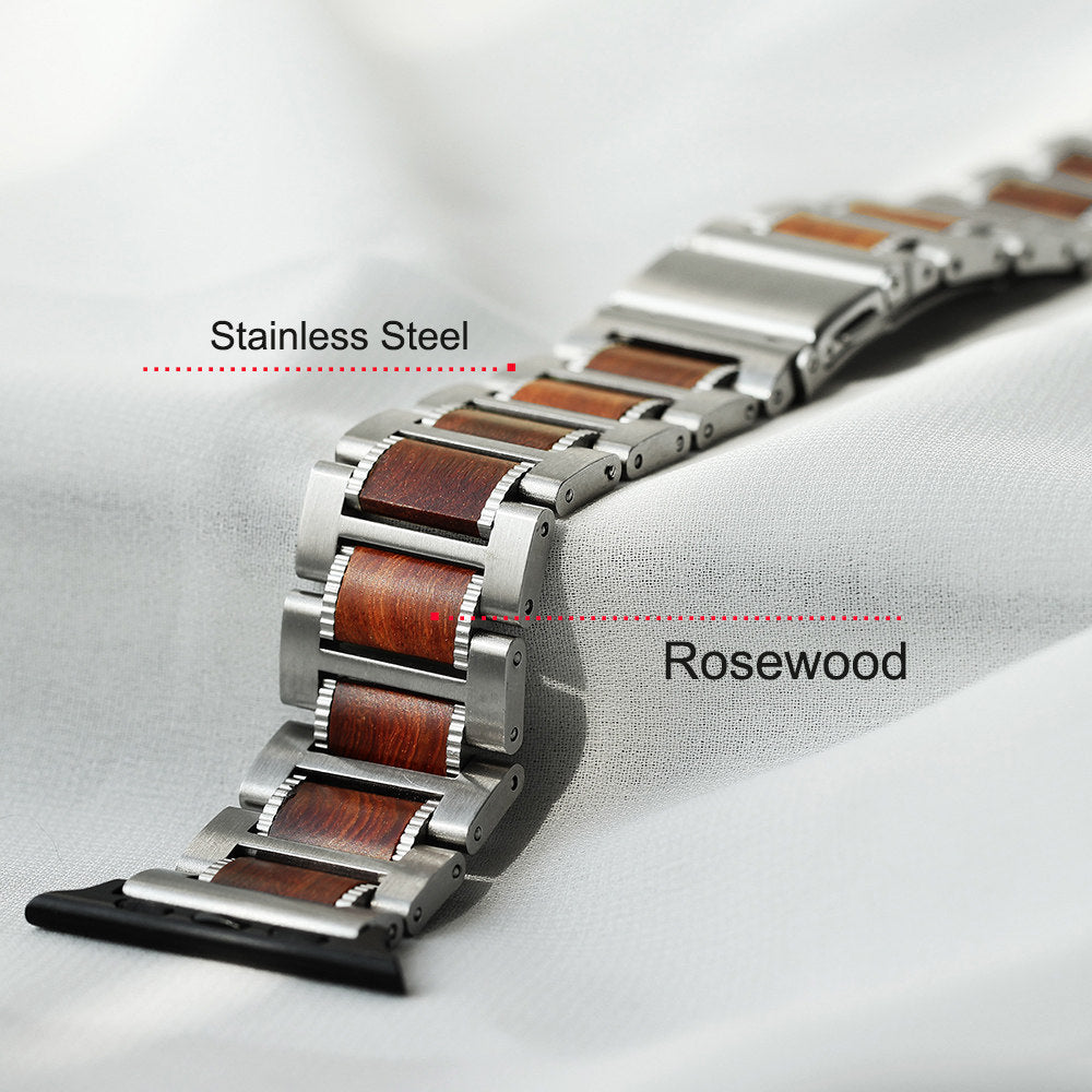 Natural Red Sandalwood & Metal For Apple Watch