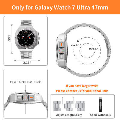 Zinc Alloy Case with Metal Band for Samsung Galaxy Watch Ultra/Ultra2 47mm