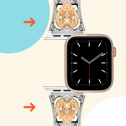 Metal Embossed Constellation Watch Strap For Apple Watch--Aries