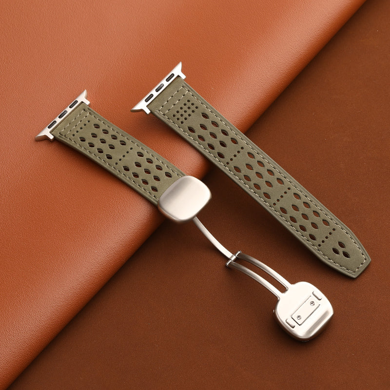 Upgraded Magnetic Buckle Leather Strap For Apple Watch