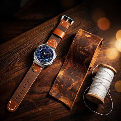 Retro Hand‑Stitched Cowhide Leather Strap For Samsung Galaxy Watch Ultra