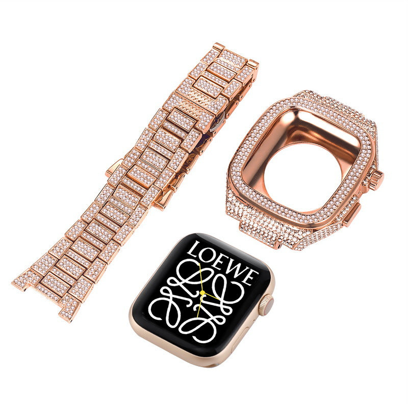 Luxury Metal CrystalDiamond Case Strap For Apple Watch-44/45mm