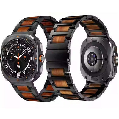 Natural Red Sandalwood & Metal Watch Band For Samsung Galaxy Watch