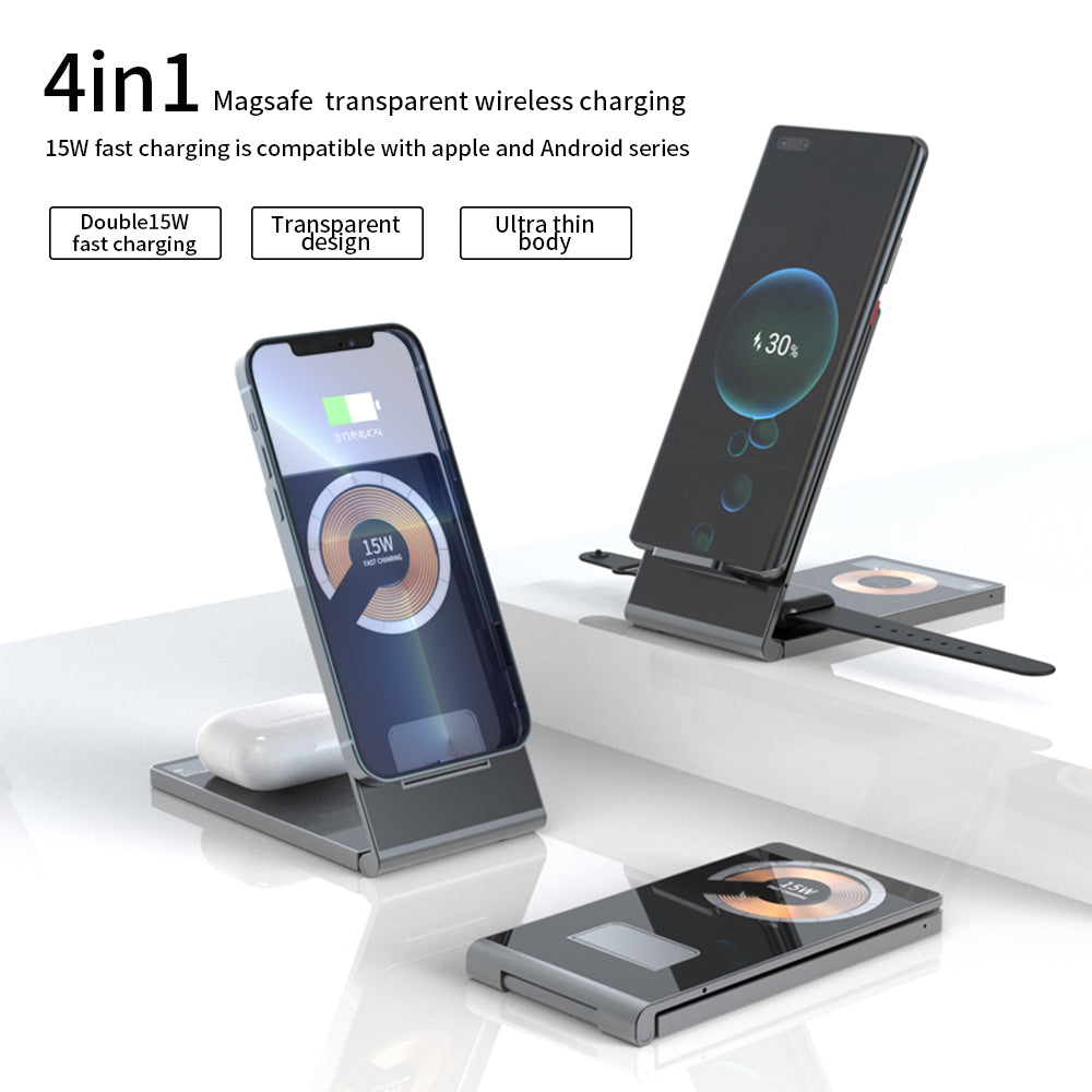 T05-Aluminum Alloy Bracket Foldable Magnetic Wireless Charger