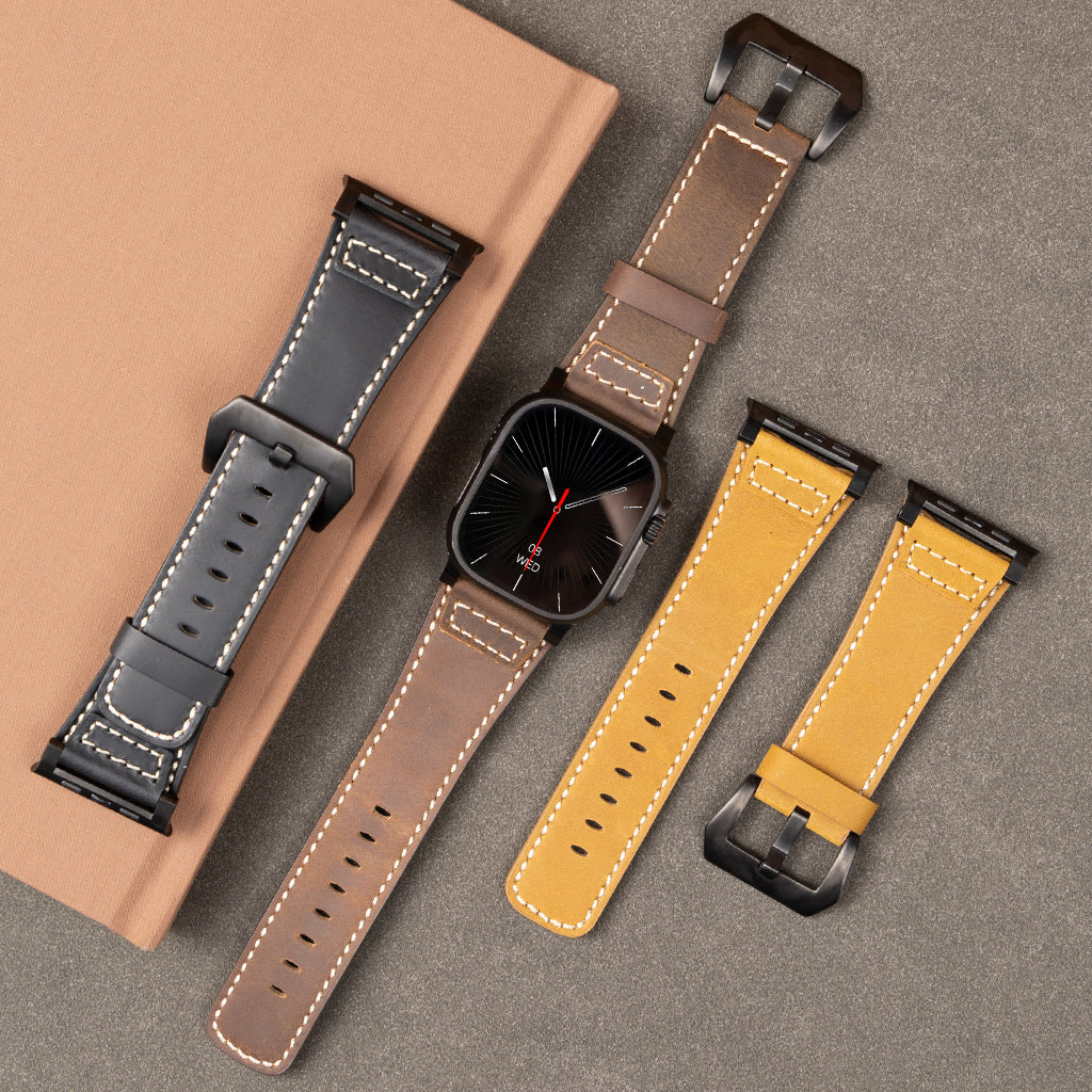 Premium Distressed Leather Tactical Watch Band For Apple Watch