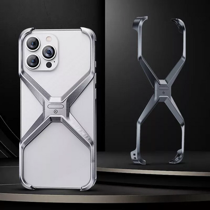 Metal Frameless Phone Case, X Shaped Cool Design