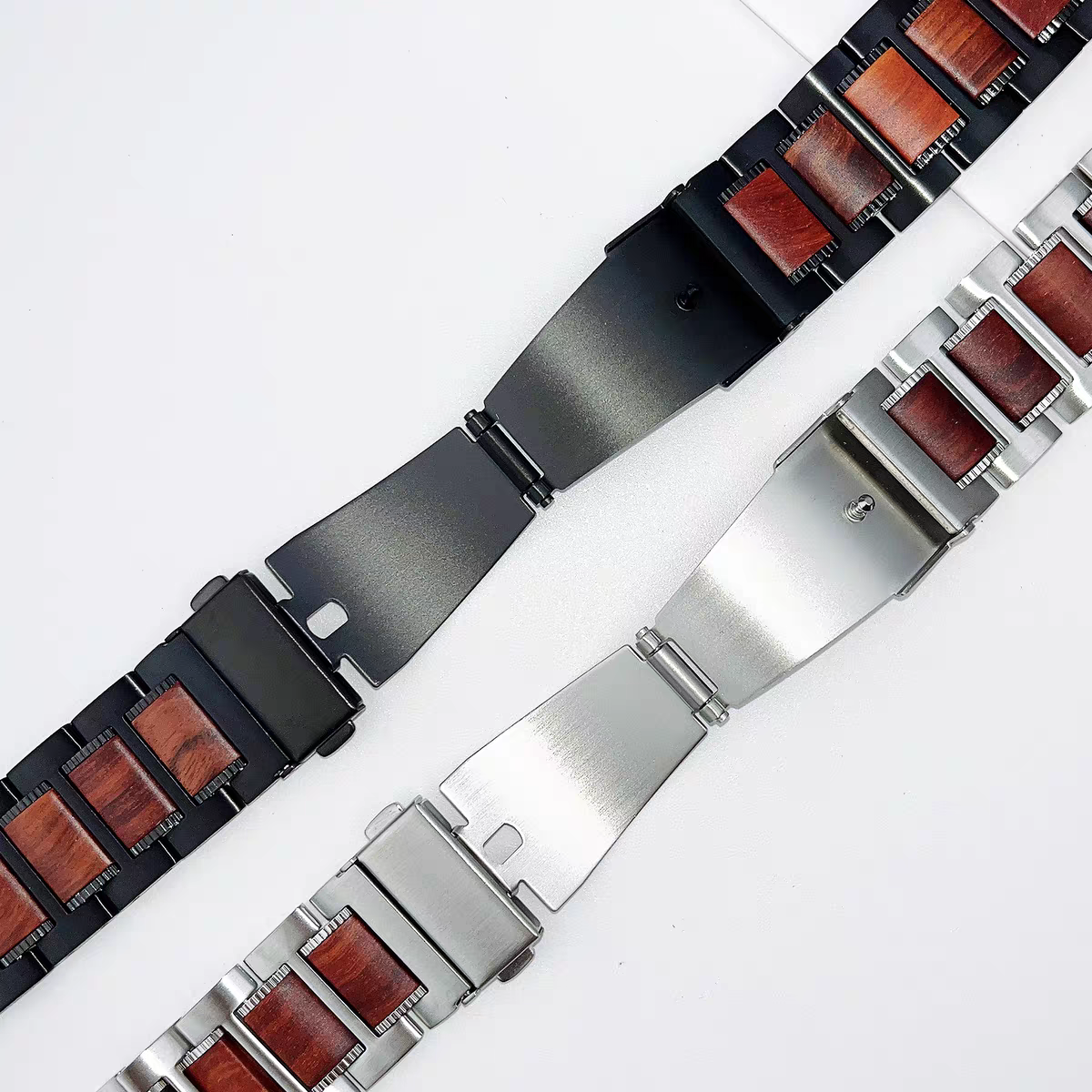 Natural Red Sandalwood & Metal Watch Band